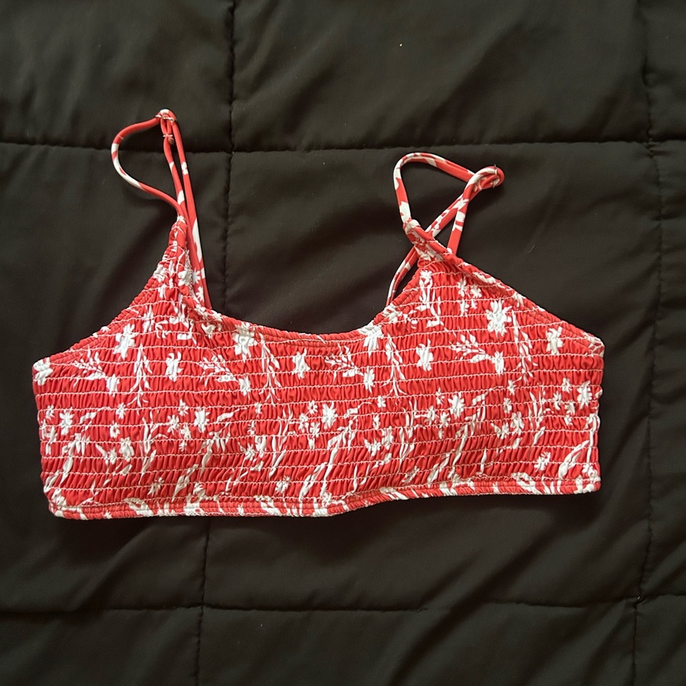 SHEIN Red and White Bikini Top